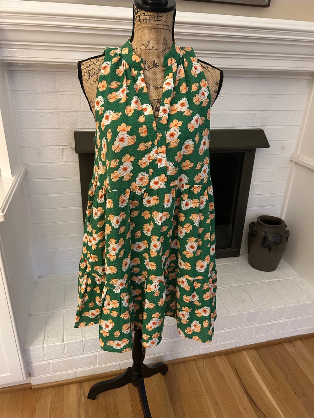 The Impeccable Pig Green Floral Halter Neck Mini Dress